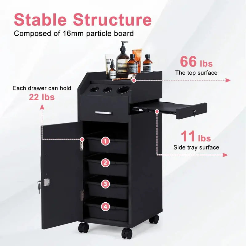 Winado Rolling Salon Storage Cart with Adjustable Shelves and Casters