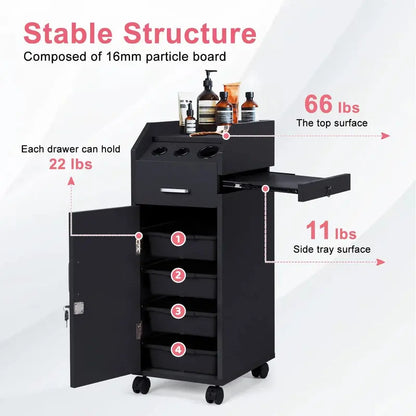 Winado Rolling Salon Storage Cart with Adjustable Shelves and Casters