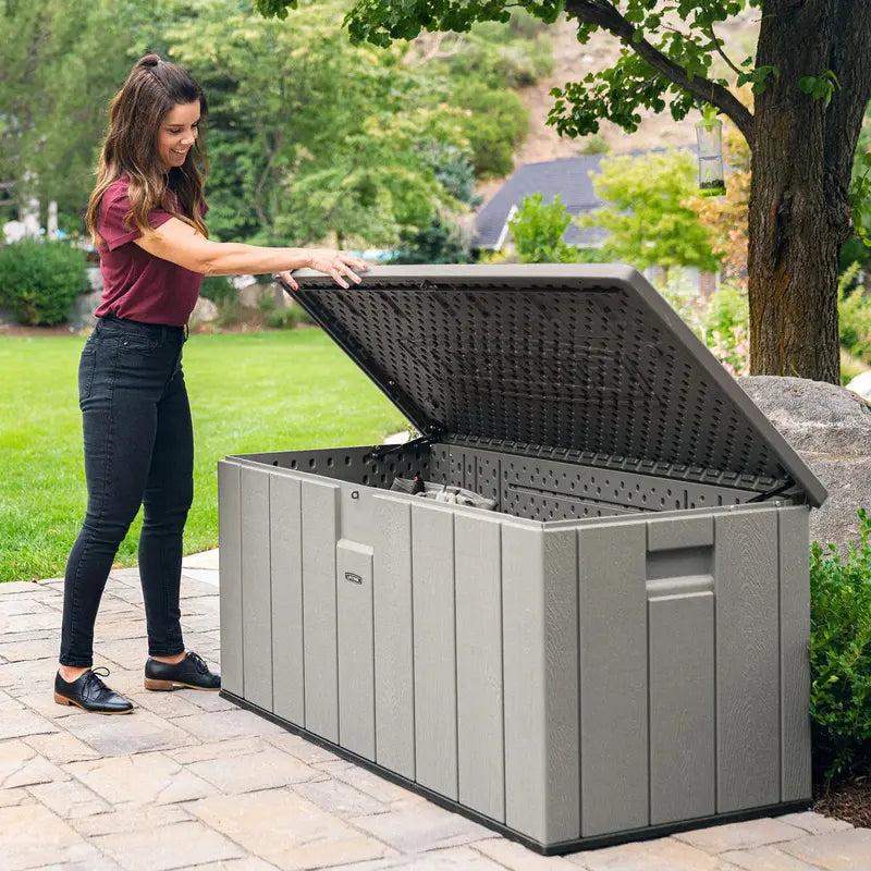 Lifetime 568L Modern Outdoor Storage Box  Lockable Deck Bench for Patio & Yard Essentials