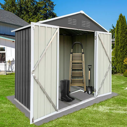 Seizeen 6¡ä x 4¡ä Galvanized Steel Outdoor Storage Shed with Lockable Doors, Rustproof &amp; UV-Resistant, Dark Gray