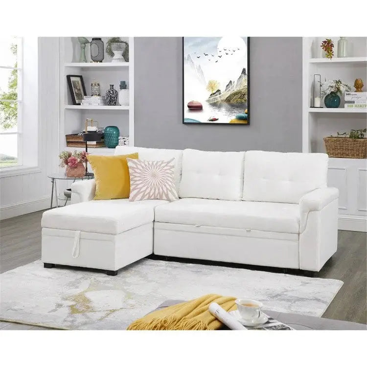 Convertible Modular Sectional Sofa  Reversible Design with Sleeper Bed & Concealed Chaise Compartment