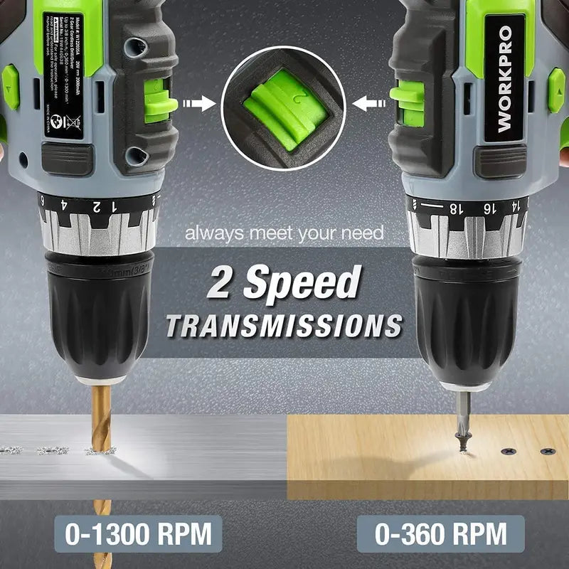 WORKPRO 20V Variable-Speed Drill Driver: 3/8″ Chuck, 18+2 Torque Settings, 2.0Ah Battery & Quick Charger