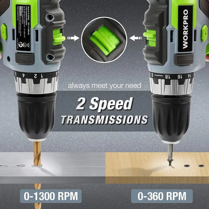 WORKPRO 20V Variable-Speed Drill Driver: 3/8″ Chuck, 18+2 Torque Settings, 2.0Ah Battery & Quick Charger