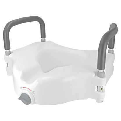 Height-Adjustable Raised Toilet Seat with Cushioned Armrests and Secure Mounting System