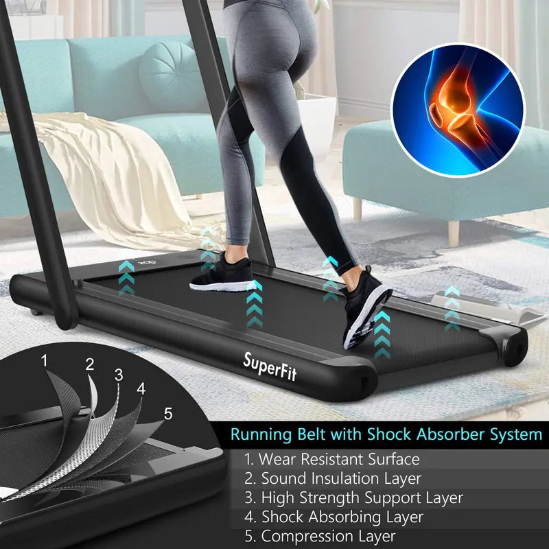 Dual-Display Under-Desk Folding Treadmill  2.25HP Superfit Compact Exercise Pad
