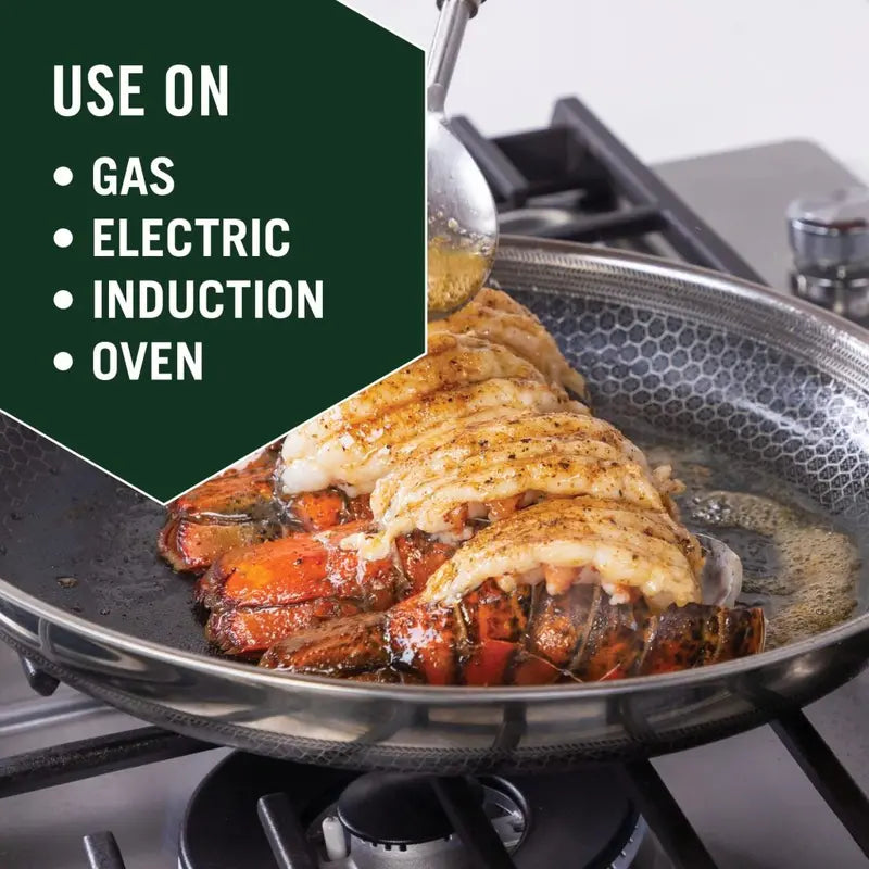HexClad 12-Inch Hybrid Nonstick Frying Pan  Oven-Safe, Dishwasher-Safe, Glass Lid Included
