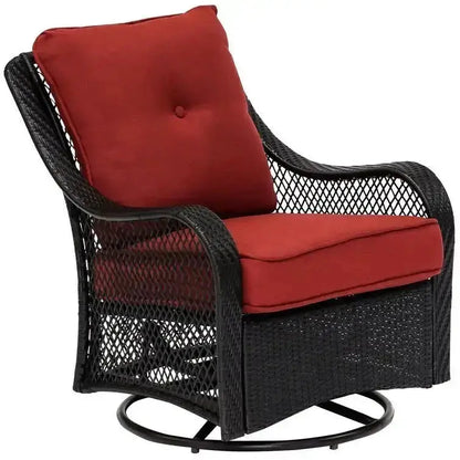Orleans 5-Piece Patio Fire Pit Set — Steel Conversation Area with Swivel Gliders, Navy Cushions, and Square Table Base