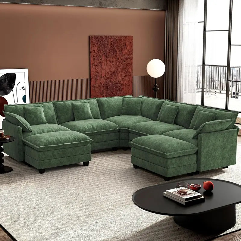ihanherry 146-Inch Modern U-Shaped Modular Cloud Sofa  Customizable Layout