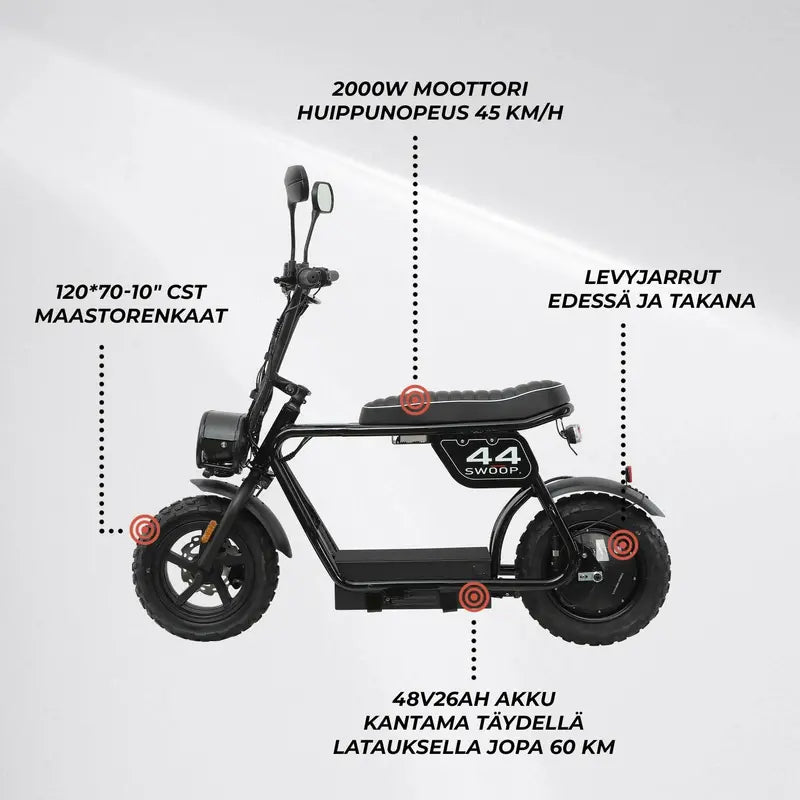 Swoop Turbo 2000W Electric Moped  Black High-Performance E-Bike with Pedal Assist
