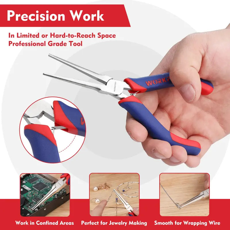 WORKPRO 2-Piece 6″ Precision Needle-Nose Plier Set  Bent & Standard Nose Designs