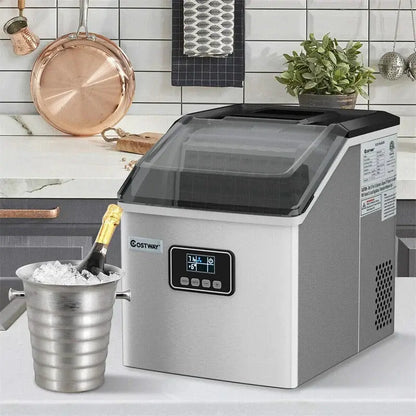 24-Hour Stainless Steel Countertop Ice Maker  48LB Capacity, LCD Display, Self-Cleaning Function & Included Scoop