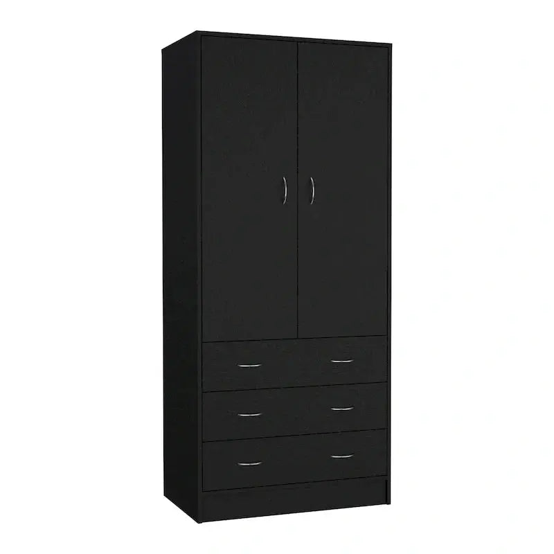Contemporary Double-Door Bedroom Armoire with Drawers and Hanging Space