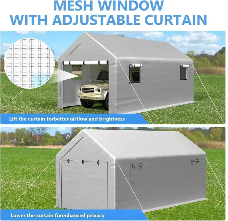 6 ft × 8 ft Portable Carport Tent  Heavy-Duty Four-Season Garage Tent with Removable Side Walls