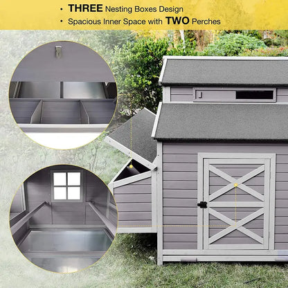 Morgete Extra Large Chicken Coop Wooden Hen House for 8-10 Chickens