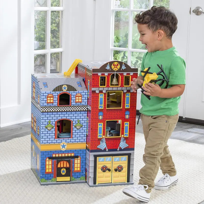Foldable Wooden Playset  Three-Tier Climbing Structure with 26 Accessories for Backyard Play
