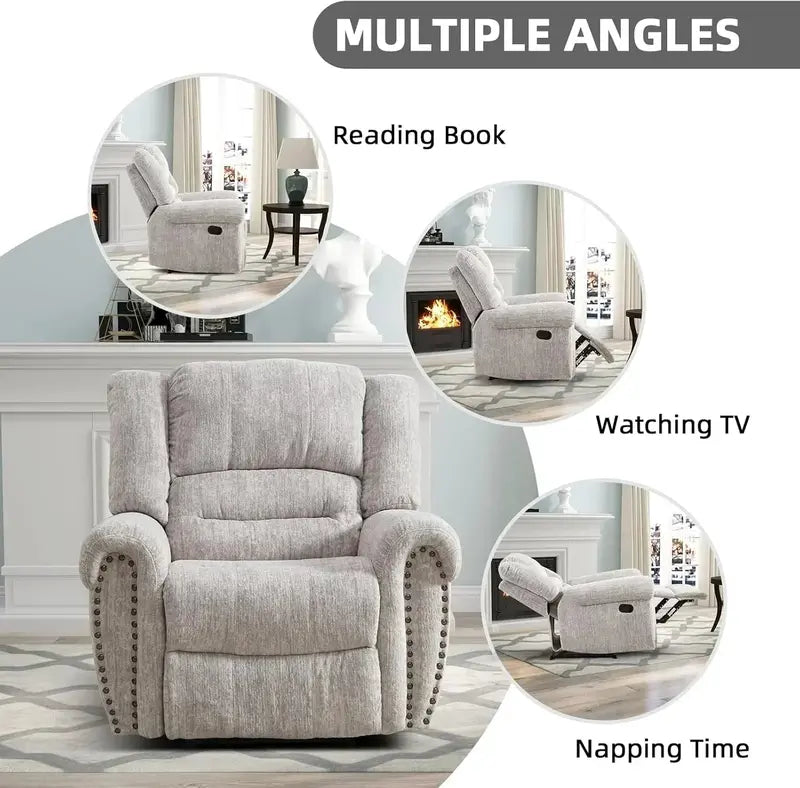 Classic Leather Manual Recliner  Traditional Single-Sofa Living Room Accent Chair