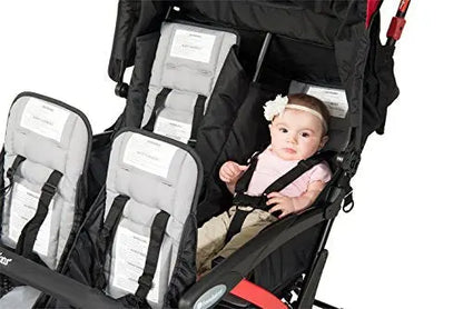 Compass Quad 4-Seat Stroller  Daycare-Ready Multi-Child Carrier with UV Canopy, 5-Point Harnesses, and Storage Bucket