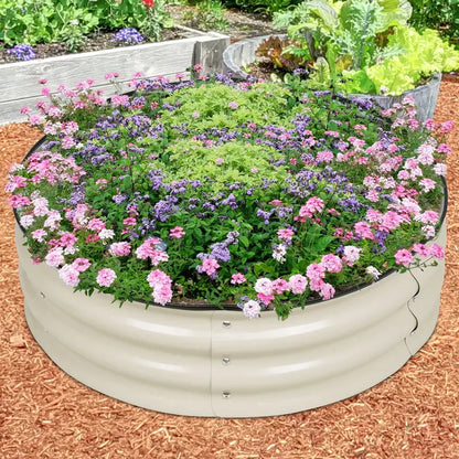 Aoodor 9” Tall Aluzinc Metal Raised Garden Bed 30” Round, Outdoor Garden Planter Box Beige Set of 2