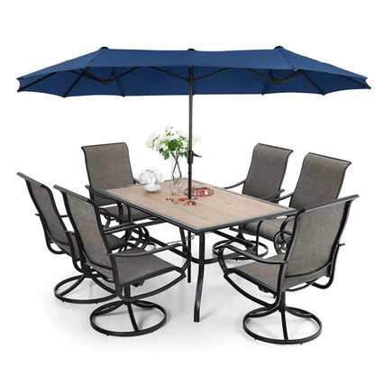 8-Piece Outdoor Dining Set  Includes Umbrella, Six Swivel Sling Chairs, and Durable Patio Table