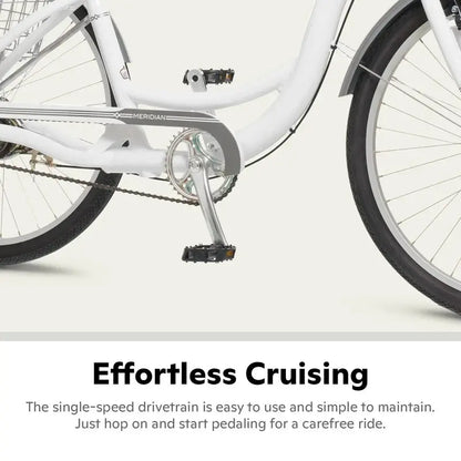 Schwinn Meridian Adult Tricycle  26-Inch Beach Cruiser, Low-Step Frame, Wide Comfort Saddle, Foldable Basket