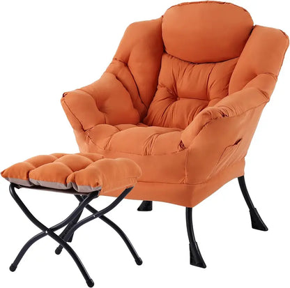Welnow Compact Lazy Chair with Ottoman  Dark Grey Accent Armchair with Side Pocket & Footrest