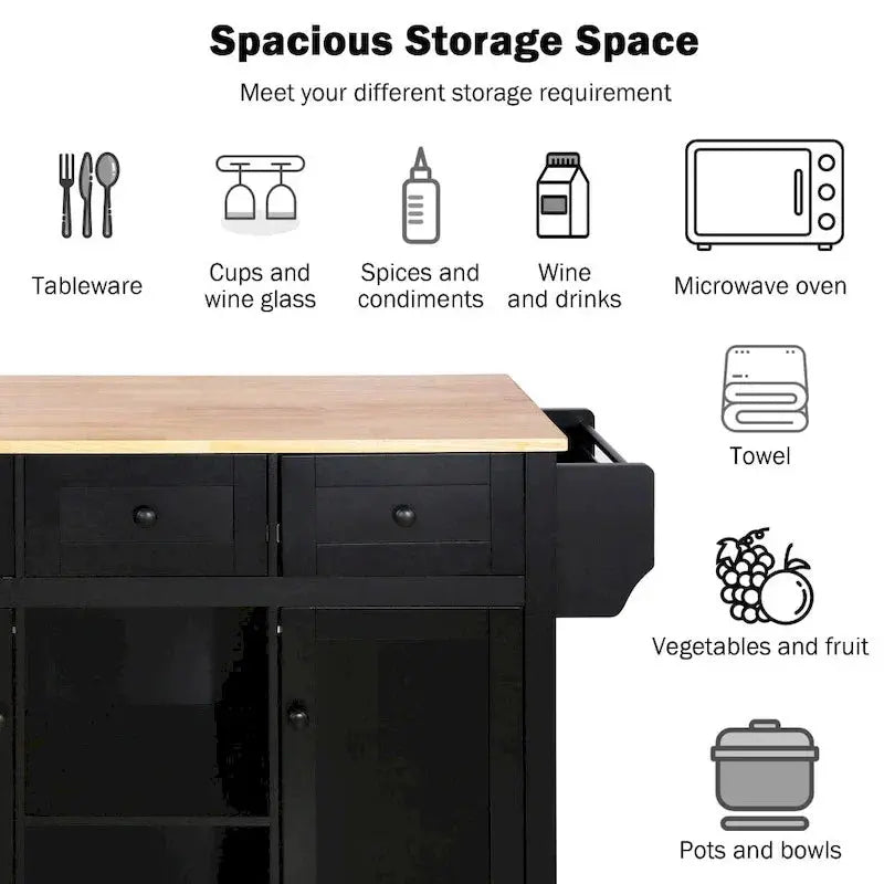 Mobile Kitchen Island on Casters  5-Wheel Design with Cabinet & Triple Drawers