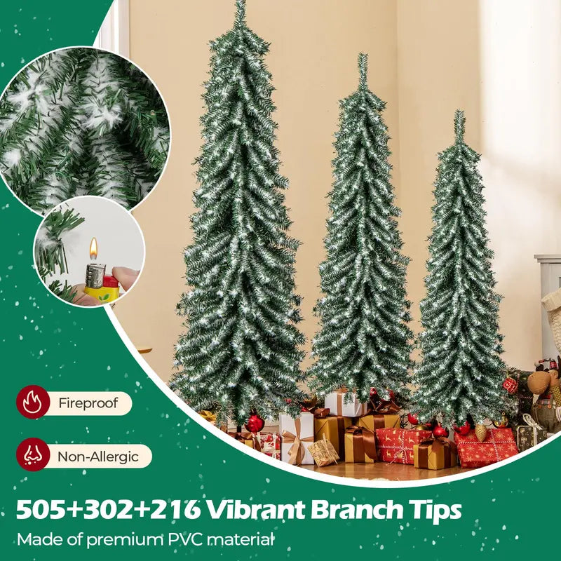 Three-Piece Pre-Lit Artificial Christmas Tree Set (4-, 5-, and 6-Foot) with Cascading Branches