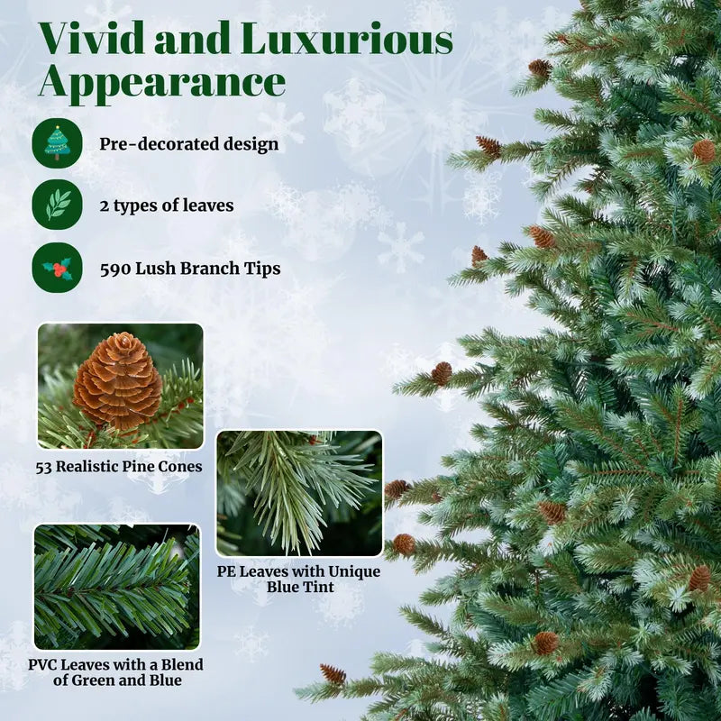 6 ft Pre-Lit Full-Profile Artificial Christmas Tree  Hinged Pine-Style Xmas Tree with 240 Warm White LEDs