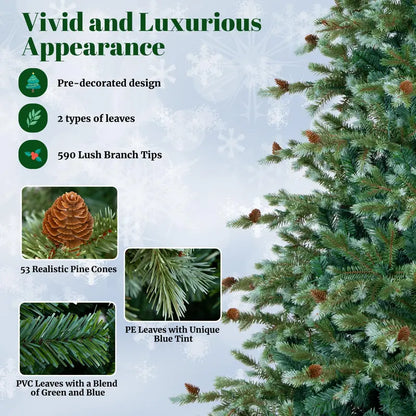 6 ft Pre-Lit Full-Profile Artificial Christmas Tree  Hinged Pine-Style Xmas Tree with 240 Warm White LEDs