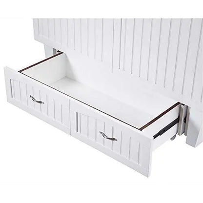 BOWERY HILL Queen-Sized Murphy Bed with Charging Station & Foldable Mattress  White