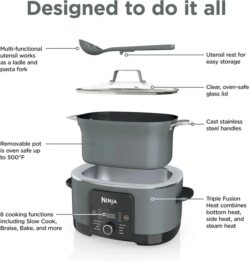 Ninja Slow Cooker 8.5QT  Dutch Oven Style Multi-Cooker with Steam Lid and Integrated Spoon