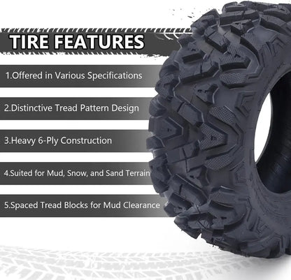 Set of 2 All-Terrain ATV Tires  26¡Á12-12, 6-Ply Rating, Black