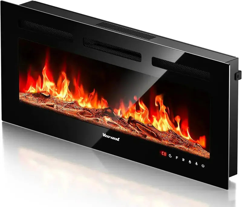 60-Inch Wall-Mounted Electric Fireplace Heater with Timer  Fits Inside TV Stand or Recessed Setup