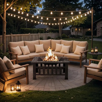 Devoko 32-Inch Outdoor Fire Pit Table  Weather-Resistant Metal Fireplace with Waterproof Cover for Patios