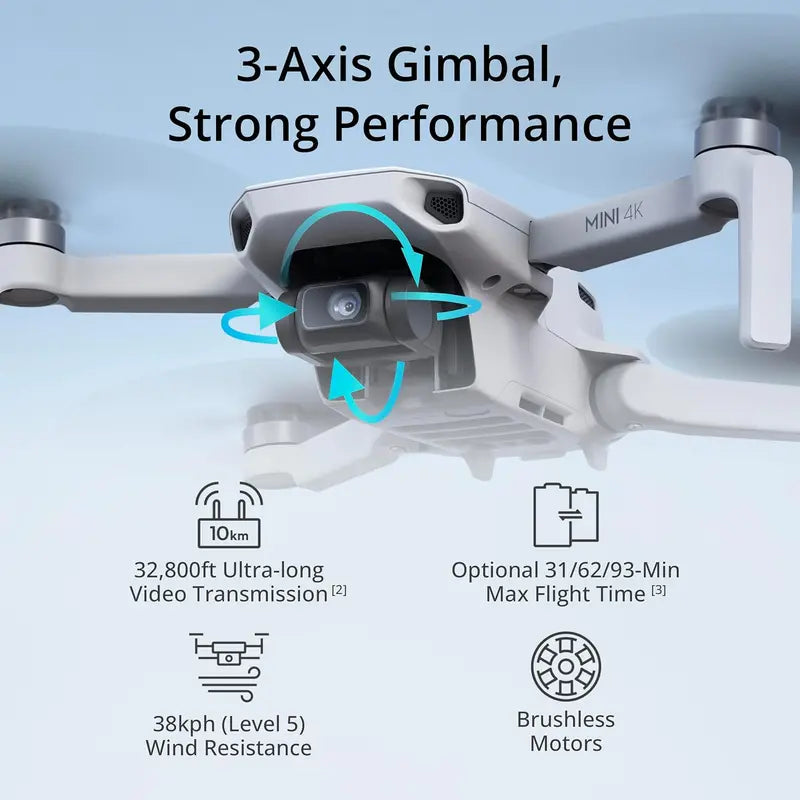 DJI Mini 4K Drone  Ultra-Compact 4K UHD Camera Drone Under 249g with 3-Axis Gimbal & 31-Min Flight