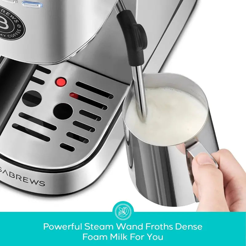 CASABREWS Basic Espresso Machine  20-Bar Pump, 34-Ounce Water Reservoir, Integrated Milk Frother, Silver Finish