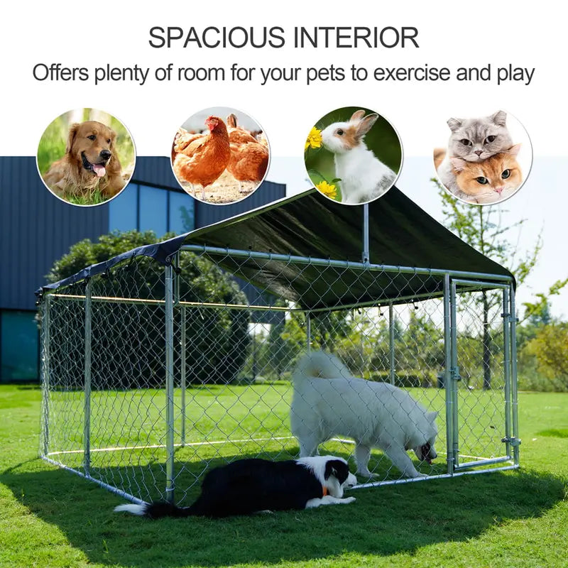 Petony Heavy Duty Outdoor Dog Kennel with UV & Water Resistant Roof Cover, Chain-Link Fence & Secure Swing Gate