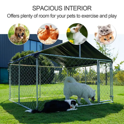 Petony Heavy Duty Outdoor Dog Kennel with UV & Water Resistant Roof Cover, Chain-Link Fence & Secure Swing Gate