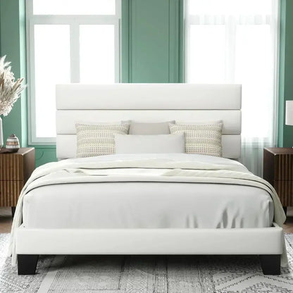Allewie King Platform Bed Frame  Velvet-Upholstered Headboard with Solid Wood Slats