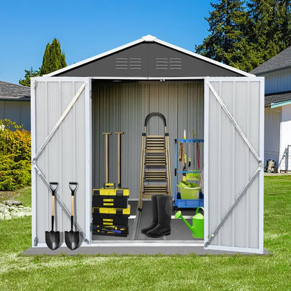 Seizeen 6¡ä x 4¡ä Galvanized Steel Outdoor Storage Shed with Lockable Doors, Rustproof &amp; UV-Resistant, Dark Gray