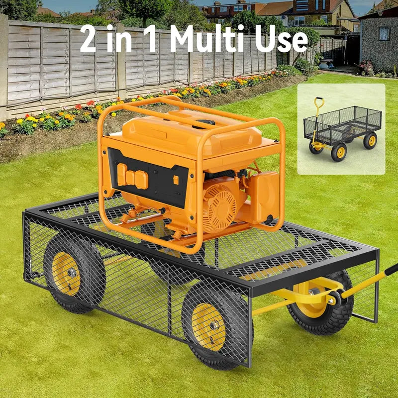 Heavy-Duty Steel Garden Utility Wagon  1400 lb Capacity, Convertible Mesh Sides, and 13″ Pneumatic Tires