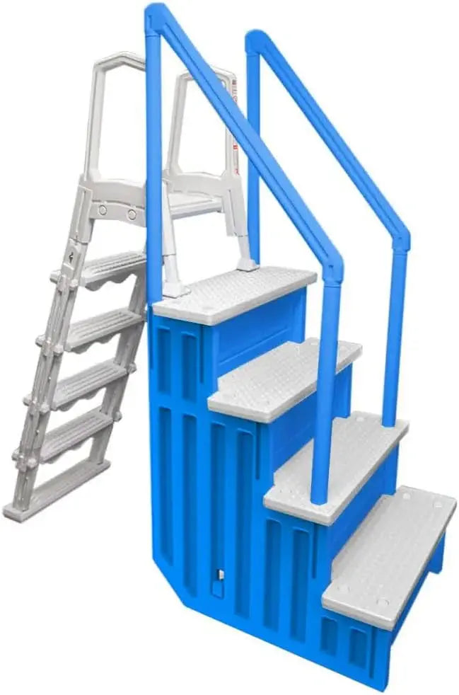 Gray Anti-Slip In-Pool Steps  Deck-Mountable Safety Stairs for Above-Ground Pools