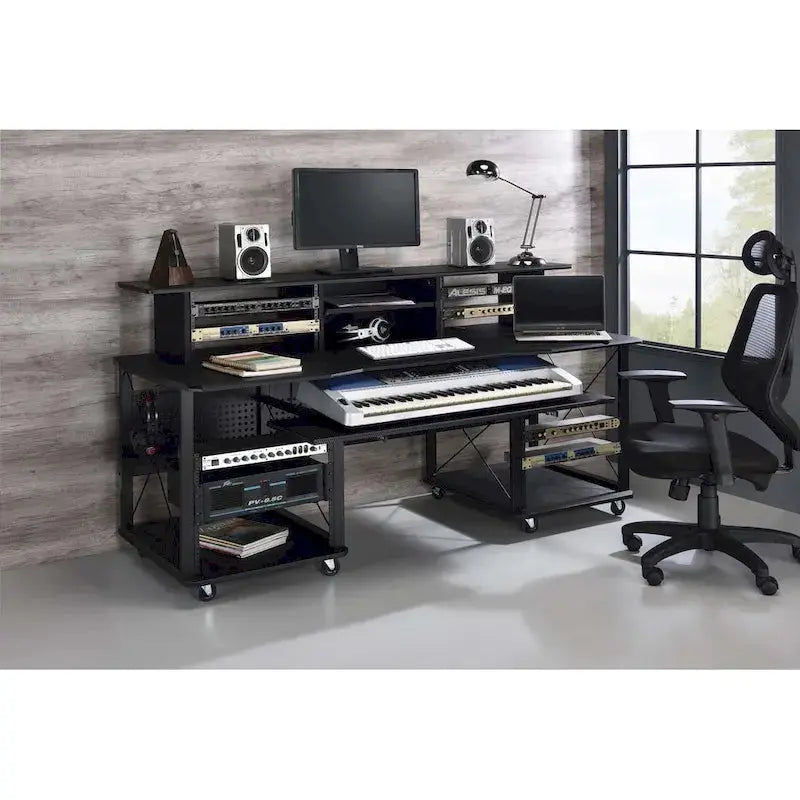 Mobile Rectangular Music Desk  8 Swivel Casters + Dedicated Keyboard Tray