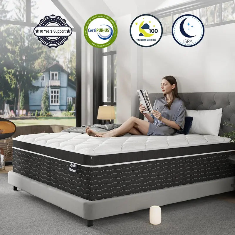 10-Inch Full-Size Hybrid Mattress in a Box  Medium-Plush Support, Pocket Coils + Memory Foam, Easy Setup