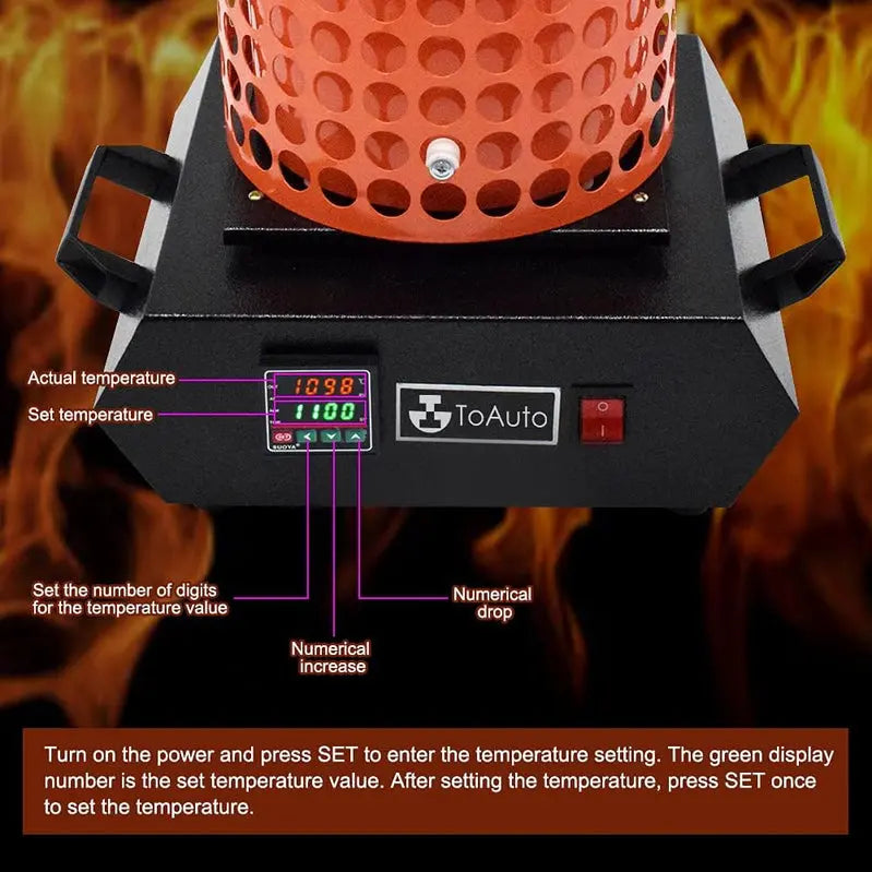 Toauto TGF3000-V1.1 Gold Melting Furnace  1400W, 2100°F, Dual-Capacity (1kg + 3kg) Foundry Equipment