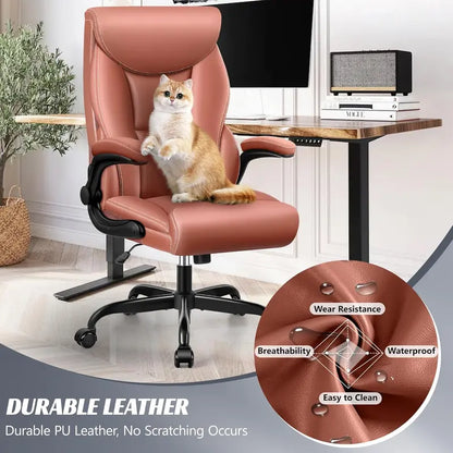 High-Back Ergonomic Office Chair  Breathable Leather, Lumbar Support & 360° Swivel