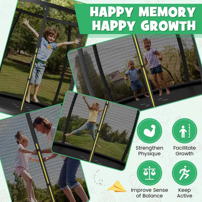 8FT / 10FT / 12FT Outdoor Trampoline  400 lb Capacity Enclosed Recreational Bounce Platform