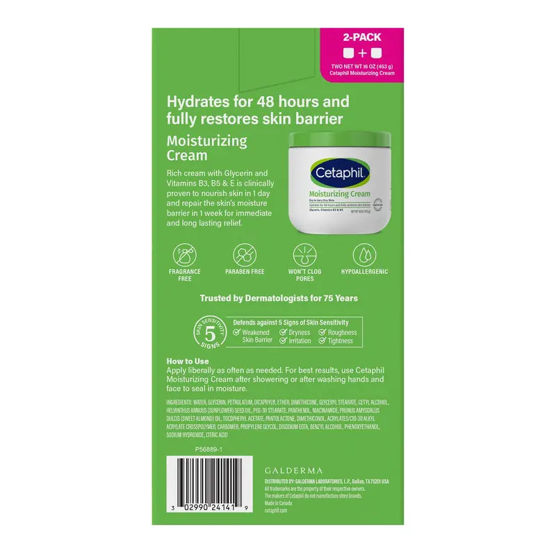 Cetaphil Moisturizing Cream Ultimate  Prebiotic + Aloe Formula for Very Dry, Sensitive Skin (20 oz + 16 oz Duo)