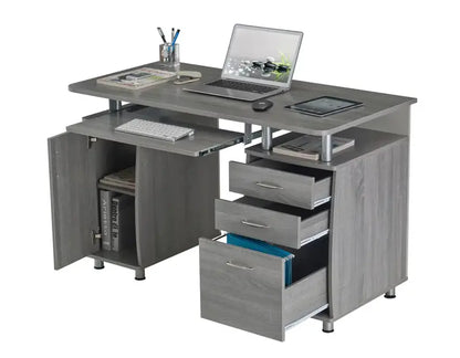 48″ Rectangular 3-Drawer Gray Computer Desk with Keyboard Tray