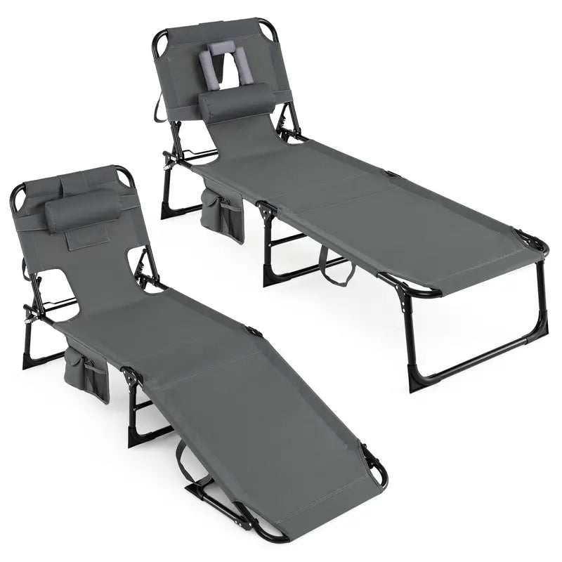 Adjustable Beach Lounge Chair  Folding Sun Lounger with 4-Position Reclining Backrest